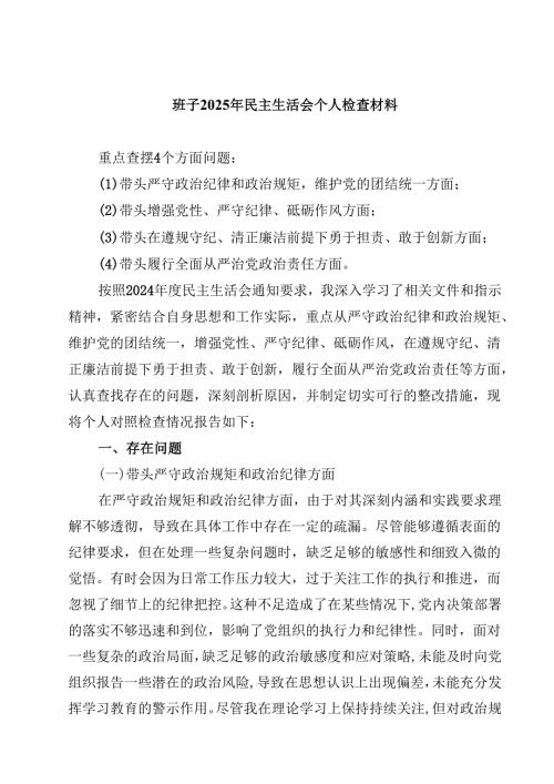 班子2025年民主生活会个人检查材料【4篇】供参考.docx