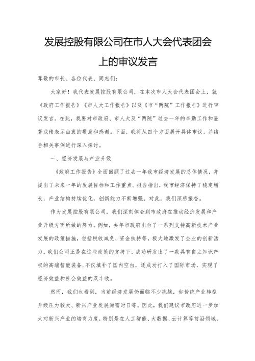 发展控股有限公司在市人大会代表团会上的审议发言.docx