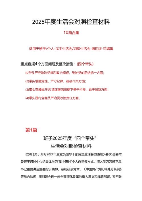 某央企2025年民主生活会四个带头个人对照检查整改清单.docx