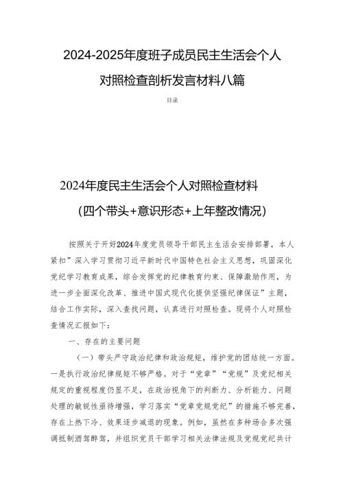 2024-2025年度班子成员民主生活个人检查剖析发言材料八篇.docx