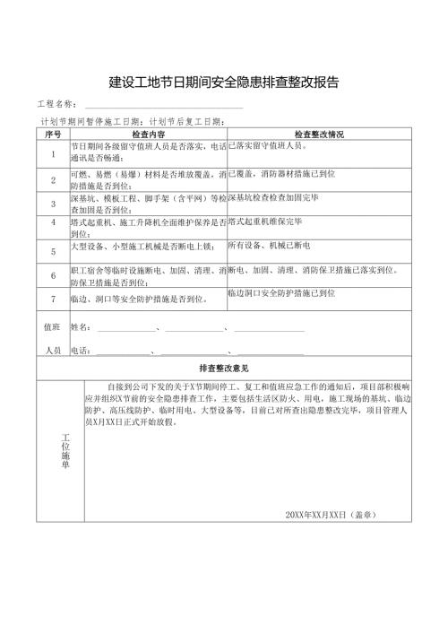 建设工地节日期间、节后复工前安全隐患排查整改报告.docx