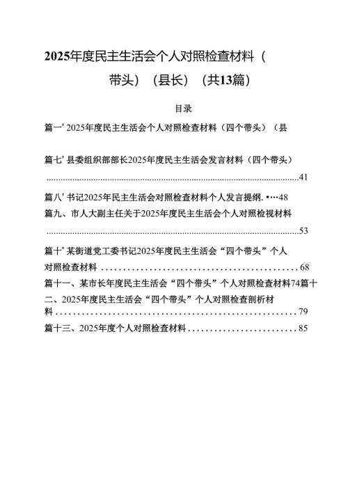 2025年度民主生活会个人对照检查材料（四个带头）（县长）13篇（详细版）.docx