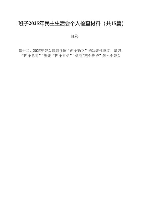 班子2025年民主生活会个人检查材料（共15篇）.docx