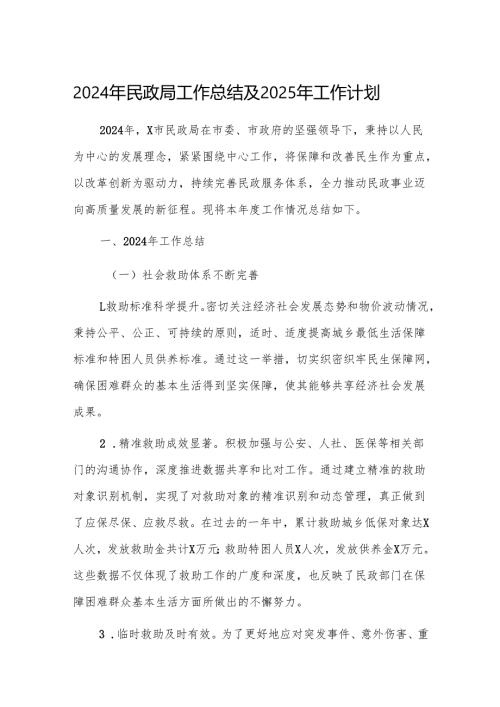 2024年民政局工作总结及2025年工作计划范文2篇.docx