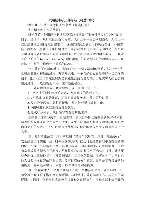 试用期考核工作总结（精选28篇）.docx