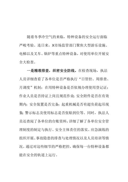 XX市场监管部门第四季度特种设备安全工作新亮点总结.docx