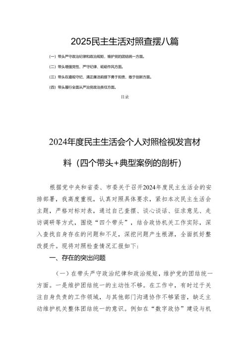2025民主生活对照查摆八篇.docx