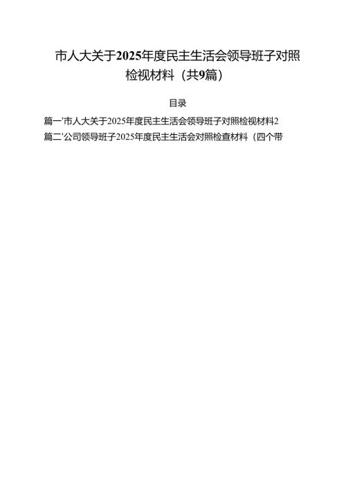 市人大关于2025年度民主生活会领导班子对照检视材料精选九篇合集.docx