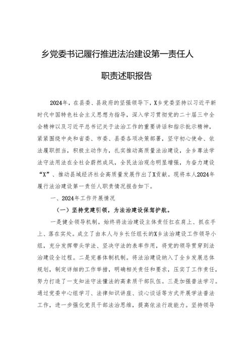 乡党委书记履行推进法治建设第一责任人职责述职报告.docx