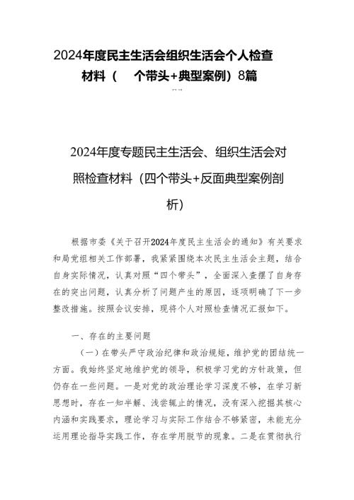 2024年度民主生活组织生活个人检查材料（四个带头+典型案例）8篇.docx