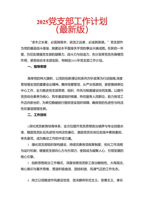 2025党支部工作计划（最新版）.docx