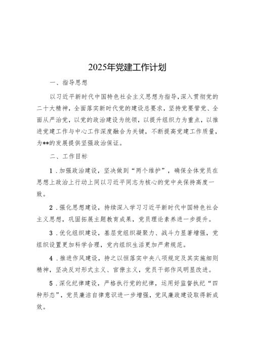 2025年党建工作计划 5篇.docx