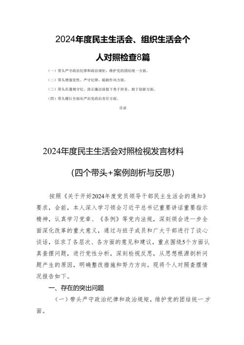 2024年度民主生活会、组织生活会个人对照检查8篇.docx