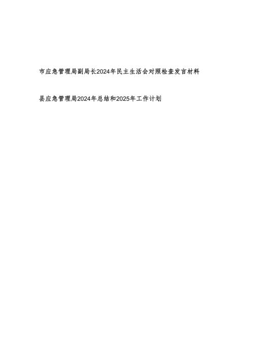 市应急管理局副局长四个带头六个方面2024年民主生活会个人对照检查发言材料和应急管理局2024年总结和2025年工作计划.docx