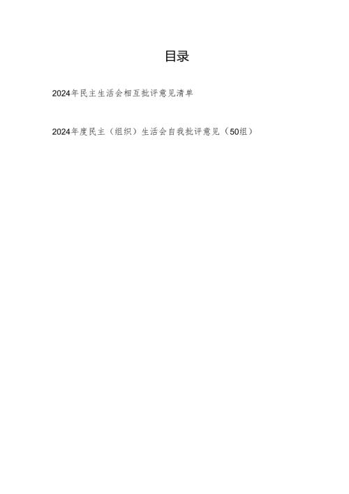理论学习工作作风等方面2024年度民主（组织）生活会自我批评意见清单.docx