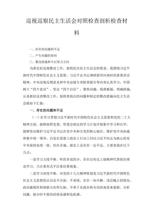 巡视巡察民主生活会对照检查剖析检查材 料.docx