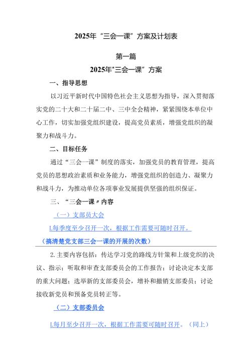 2025 年“三会一课”方案及计划表.docx
