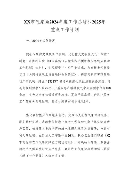 XX市气象局2024年度工作总结和2025年重点工作计划.docx