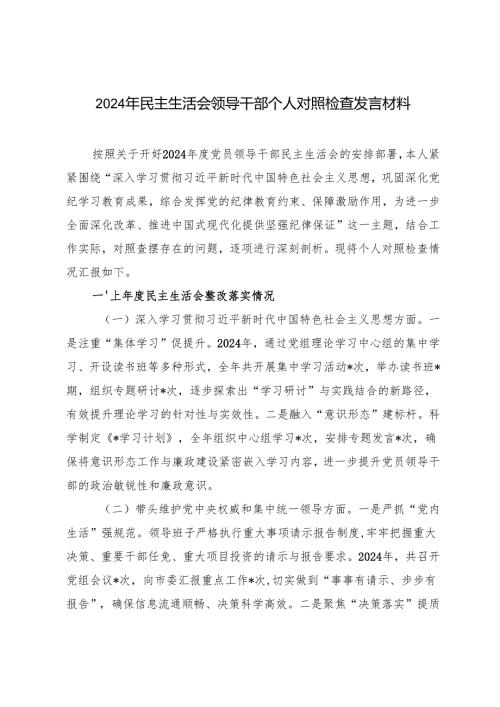 2024-2025年民主生活会领导干部个人对照检查发言材料.docx
