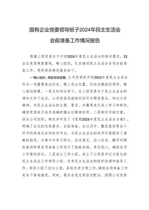 国有企业党委领导班子2024年民主生活会会前准备工作情况报告材料.docx