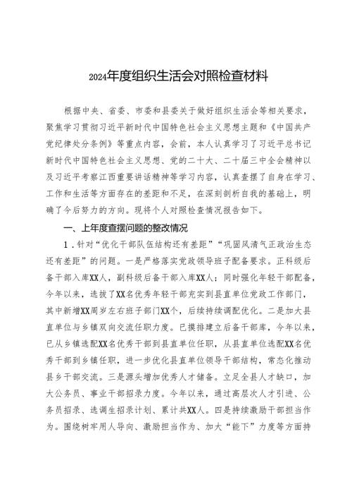 政法系统2024年度组织生活会对照检查材料.docx