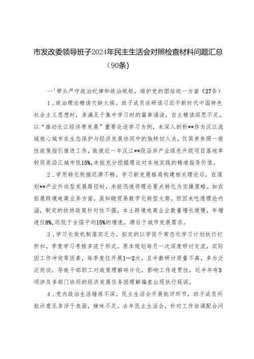 2025年2月 市发改委领导班子2024年民主生活会对照检查材料问题汇总（90条）.docx