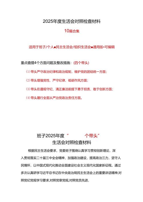 发改委领导班子带头增强党性、严守纪律、砥砺作风2025“四个带头”民主生活会个人对照检查材料精选资料合集.docx