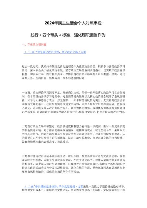 2024 年民主生活会个人对照审视：.docx