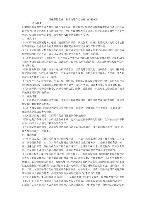 烟花爆竹企业“打非治违”专项行动实施方案.docx
