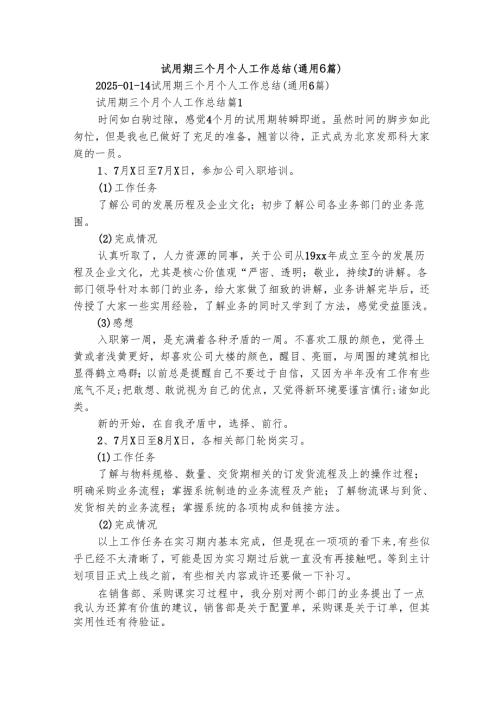 试用期三个月个人工作总结（通用6篇）.docx