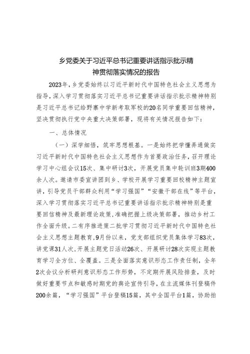 重要讲话指示批示精神贯彻落实情况的报告 3篇.docx