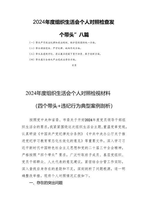 2024年度组织生活个人检查发言“四个带头”八篇.docx