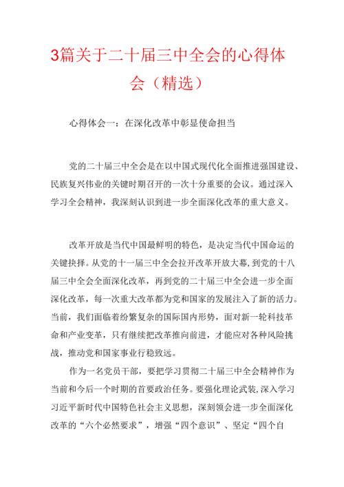 3 篇关于二十届三中全会的心得体会（精选）.docx