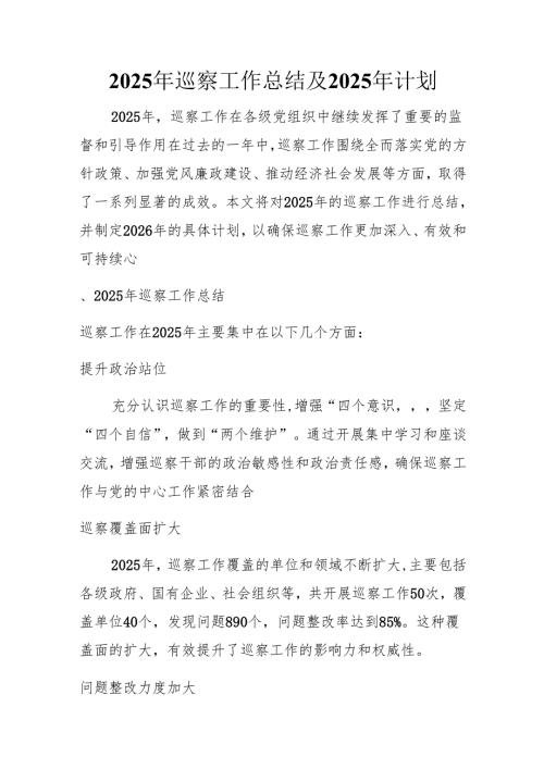 2025年巡察工作总结及2025年计划.docx