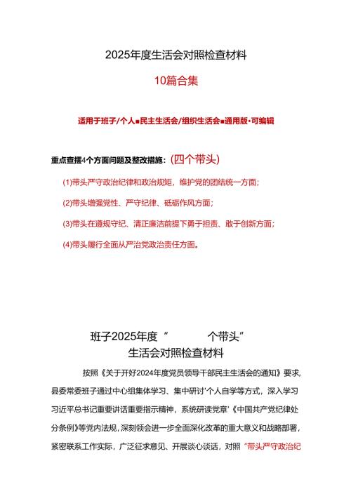 支部2025年度民主生活会“四个带头”对照检查材料.docx