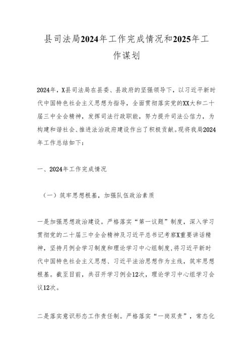 县司法局2024年工作完成情况和2025年工作谋划.docx