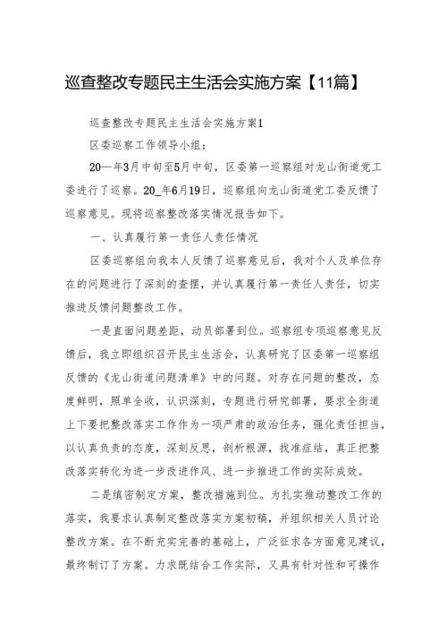 巡查整改专题民主生活会实施方案【11篇】.docx
