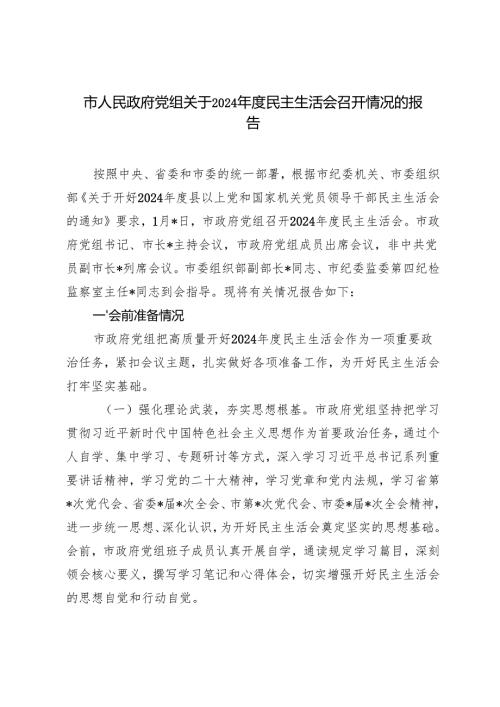 （汇编）2025年人民政府党组关于2024年度民主生活会召开情况的报告.docx