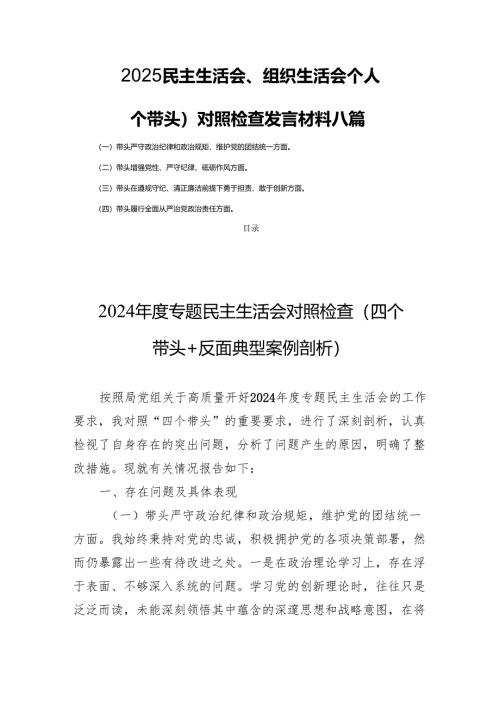 2025民主生活、组织生活个人（四个带头）检查发言材料 八篇.docx