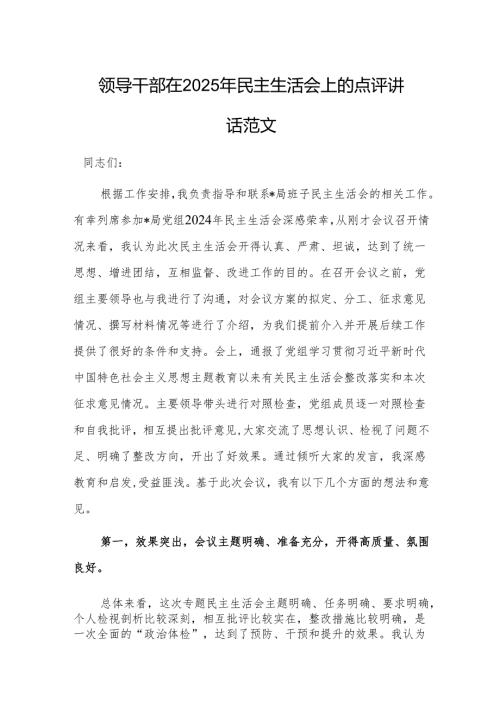 领导干部在2025年民主生活会上的点评讲话范文.docx