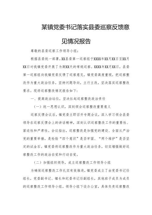 某镇党委书记落实县委巡察反馈意见情况报告.docx