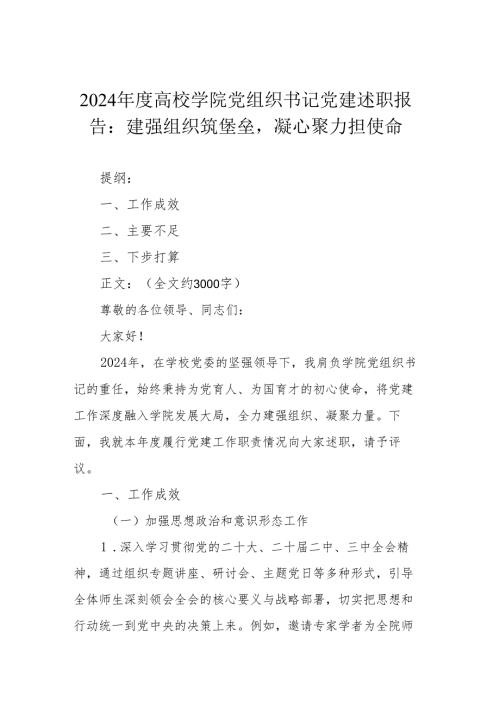 2024年度高校学院党组织书记党建述职报告：建强组织筑堡垒凝心聚力担使命.docx