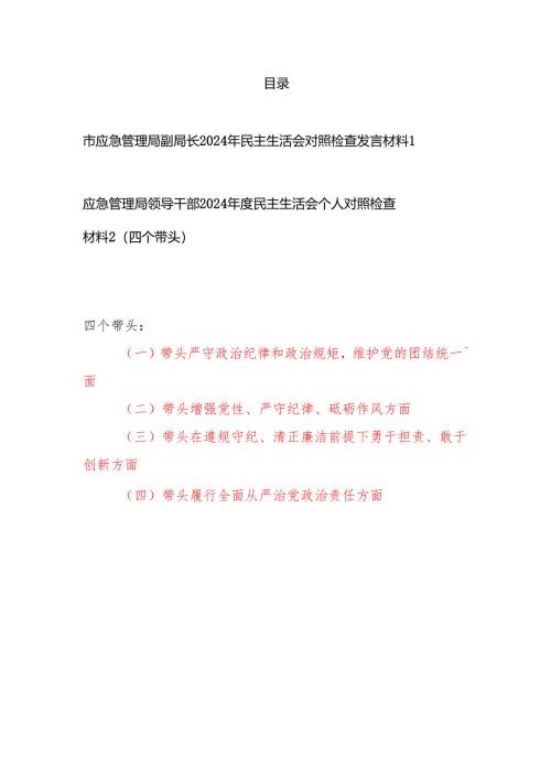 应急管理局副局长领导干部2024年度民主生活会对照检查发言材料2篇.docx