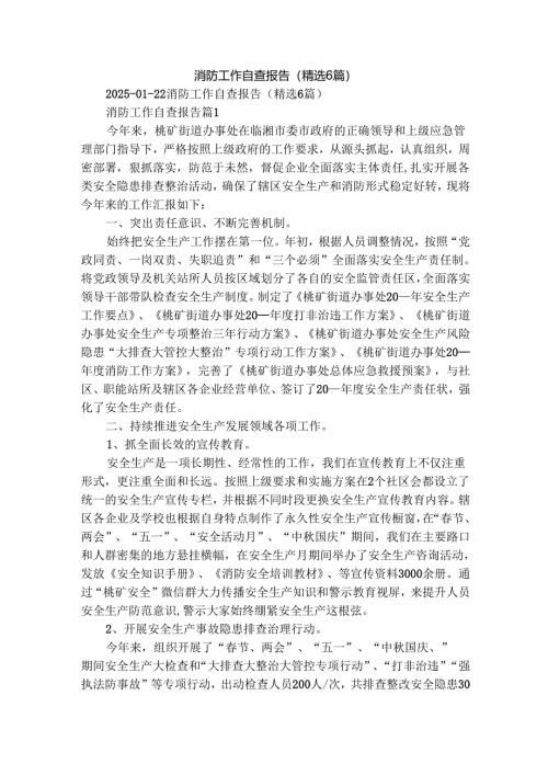 消防工作自查报告（精选6篇）.docx