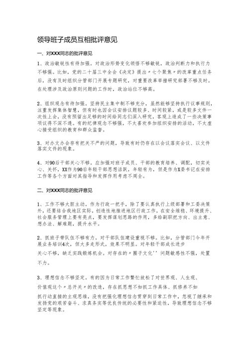 领导班子成员互相批评意见.docx