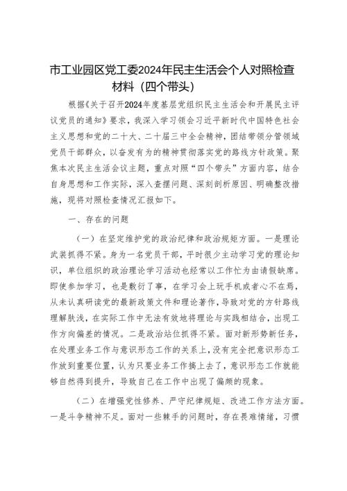 2025年度民主生活会对照检查材料精选两篇合辑（工业园区）.docx