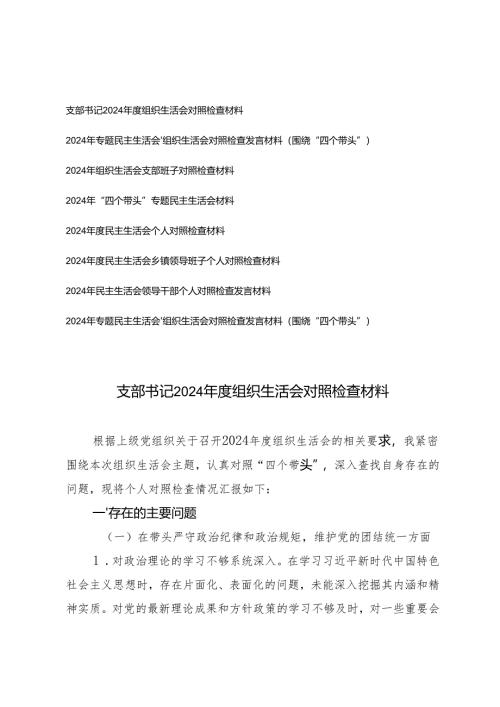 支部书记、支部班子、领导干部2024年度组织生活会对照检查材料.docx