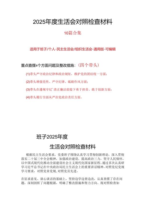 企业2025“四个带头”民主生活会对照发言材料十篇合集.docx