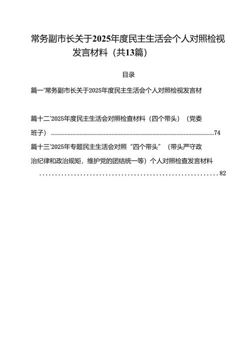 常务副市长关于2025年度民主生活会个人对照检视发言材料13篇（精选）.docx