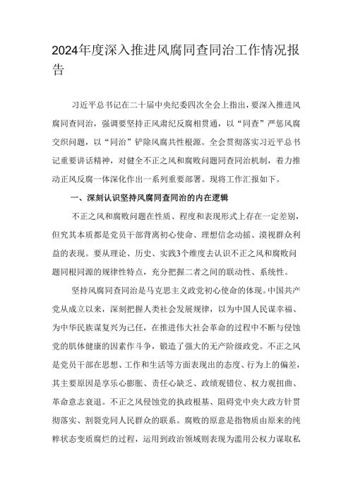 2024年度深入推进风腐同查同治工作情况报告.docx